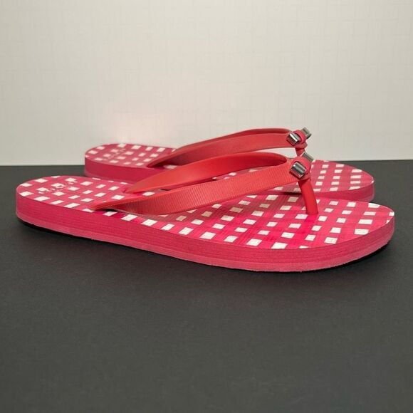 Womens COACH Pink Plaid Bow Accented Flip Flop Sandals / Size 7/8 - Picture 1 of 10